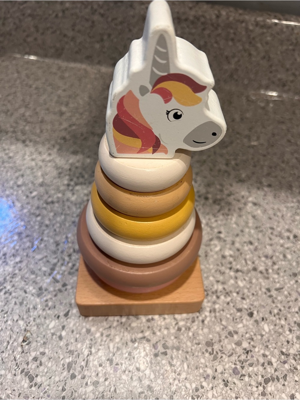 Unbranded Unicorn Stacking Rings Toy in White, Yellow & Brown